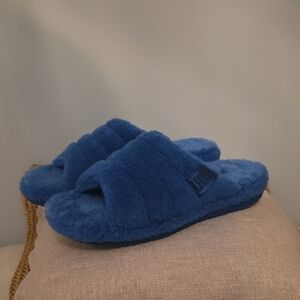 UGG Blue Fluffy Slide Sandals